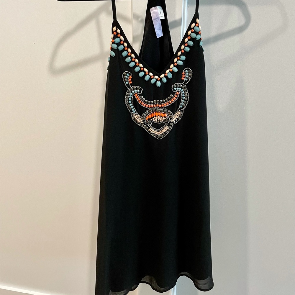 Black chiffon dress with jewel detail